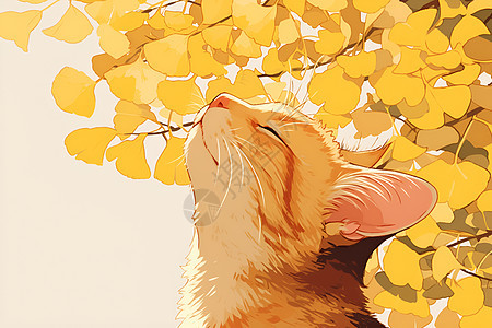 猫咪在树叶下图片