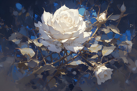 夜晚的白色玫瑰花图片