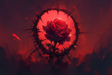 荆棘中盛放的红玫瑰图片