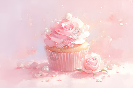 粉色玫瑰杯子蛋糕图片