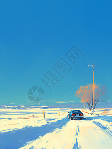 冰雪道路上的汽车图片