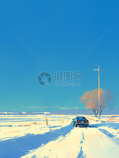 冰雪道路上的汽车图片