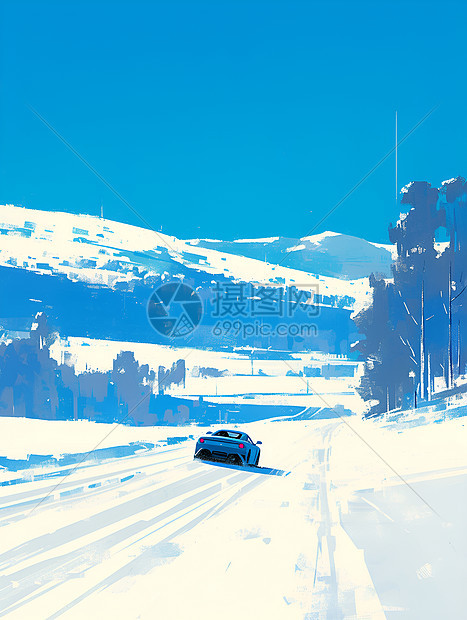 雪山下的汽车图片