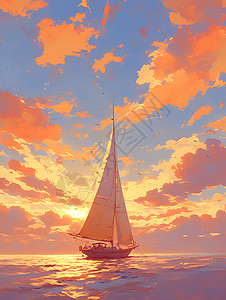 三亚帆船落日下的帆船插画