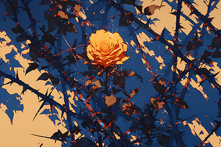 蓝天下的黄玫瑰图片