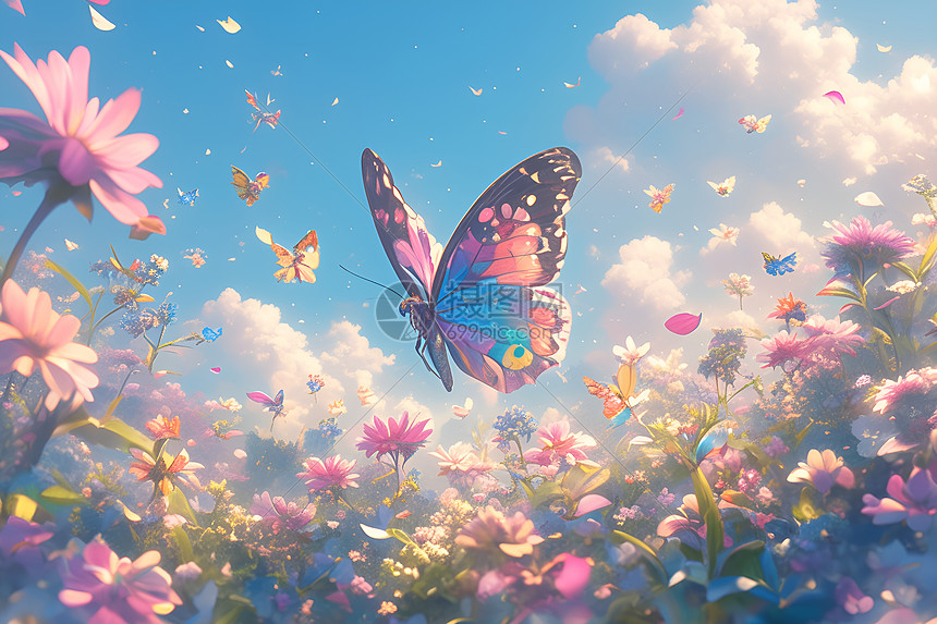蝴蝶在花园中飞舞图片