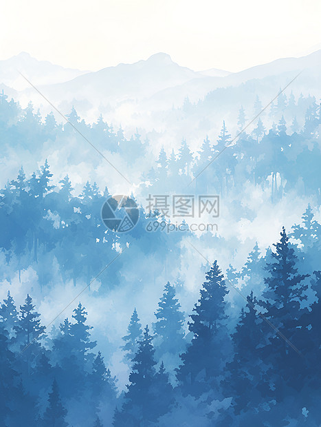 晨雾笼罩的森林图片
