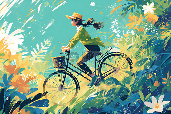 女孩骑车徜徉春日世界图片