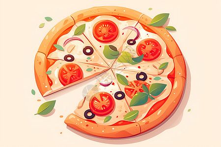 番茄切片美味的比萨插画