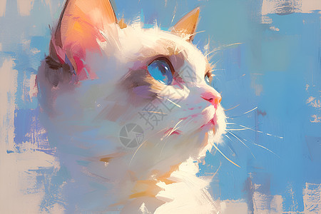 油画中的温柔猫图片
