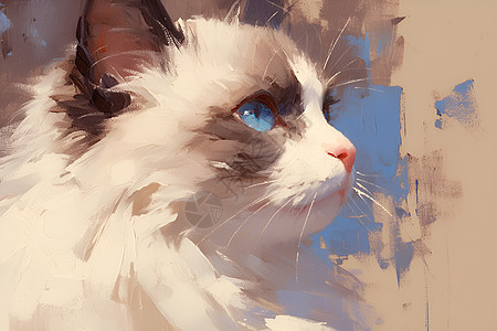 油画中的蓝眼睛猫图片