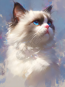 蓝眼睛的黑白猫仰望天空图片