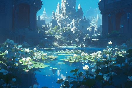城堡的池塘图片