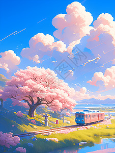 梦幻的樱花列车图片