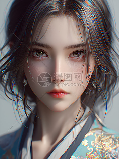 蓝色汉服美少女图片