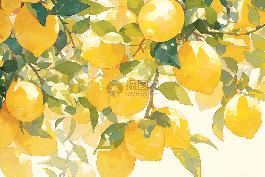 清新的柠檬树插画图片