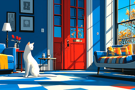 彩色家居中的猫咪图片