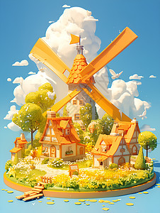 村庄里的风车图片