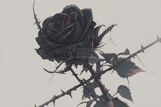 带刺花茎上的黑玫瑰图片