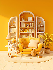 暖黄色的客厅图片