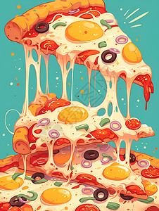 芝士拉丝的披萨高清图片