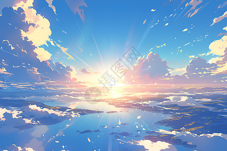 湖面的太阳图片