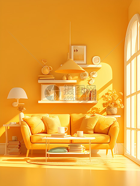 明亮的黄色客厅图片