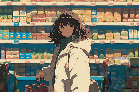 超市里的女孩图片