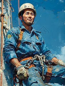 蓝天下微笑的中国工人图片