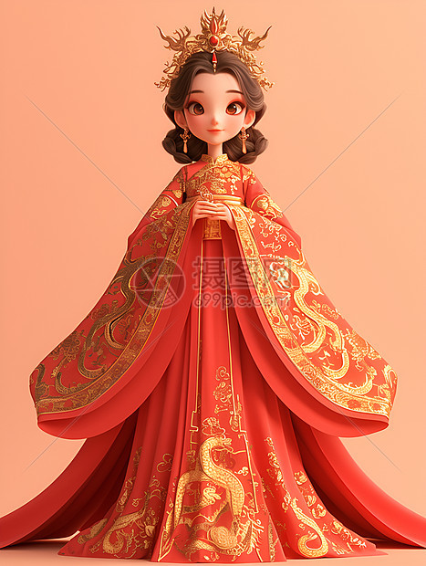 红裙公主插画图片