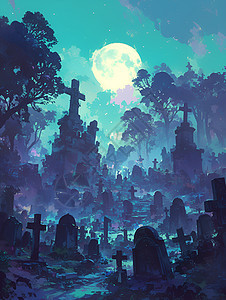 寒夜幽静的墓地图片