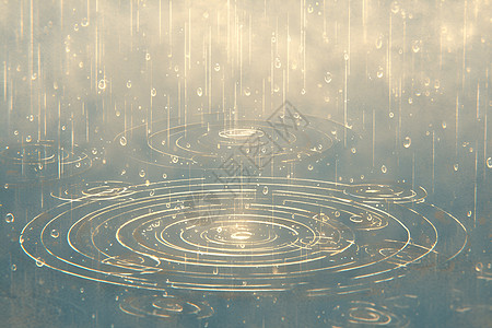 雨滴落在水坑中形成圆形图片