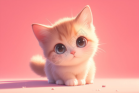 粉色背景下的可爱小猫图片