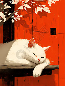 红墙猫懒卧图片