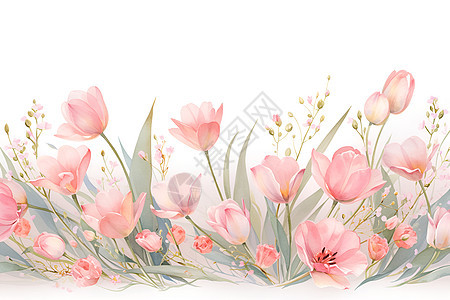 粉色郁金香的水彩绘画图片