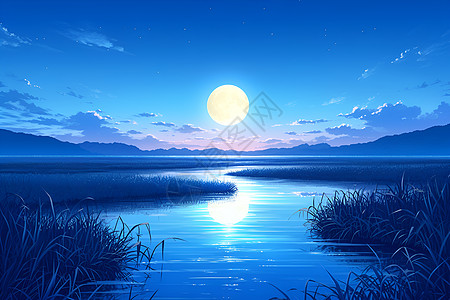 月亮沐浴在宁静的河流上图片
