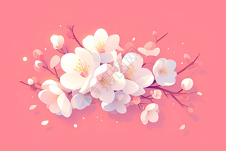 樱花树枝树枝上盛放的樱花插画