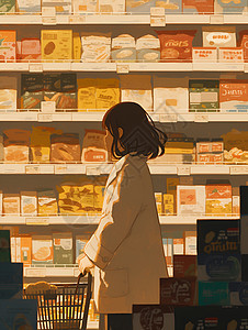 超市货架下的女孩图片