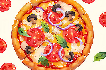 美味多汁的彩色披萨图片