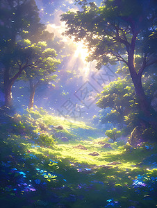 神秘森林中的清晨光芒图片