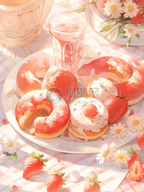 甜甜圈与草莓图片