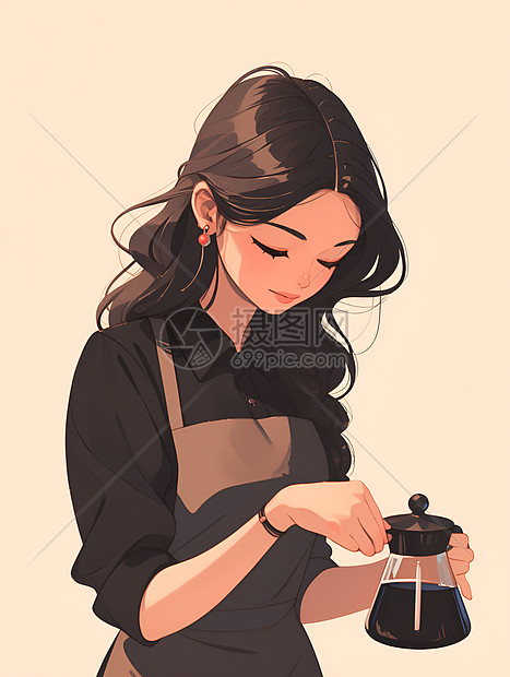 可爱女孩煮咖啡图片