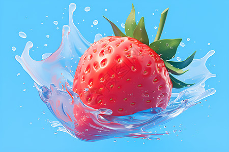 蓝色背景中的多汁草莓高清图片