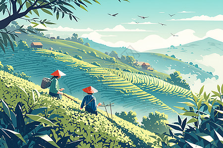 茶园中的农民背景图片