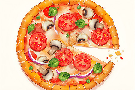 蘑菇番茄披萨图片