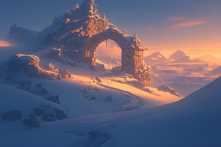 雪中的石拱门图片