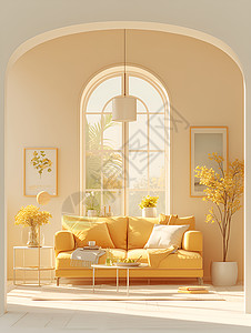 阳光照耀的客厅图片