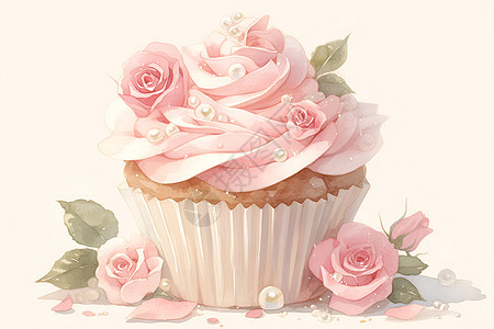 水彩风格的玫瑰蛋糕图片