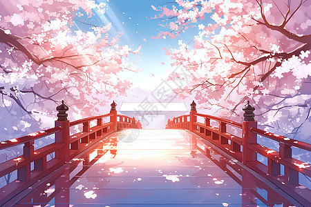 桥上的迷人樱花图片