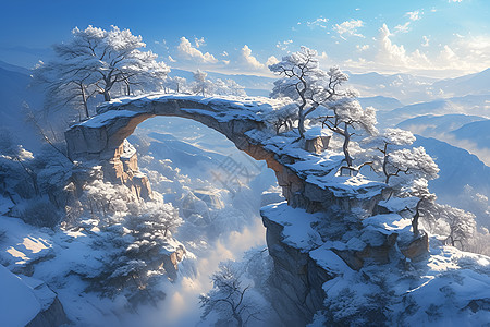 石拱桥屹立在山脉图片